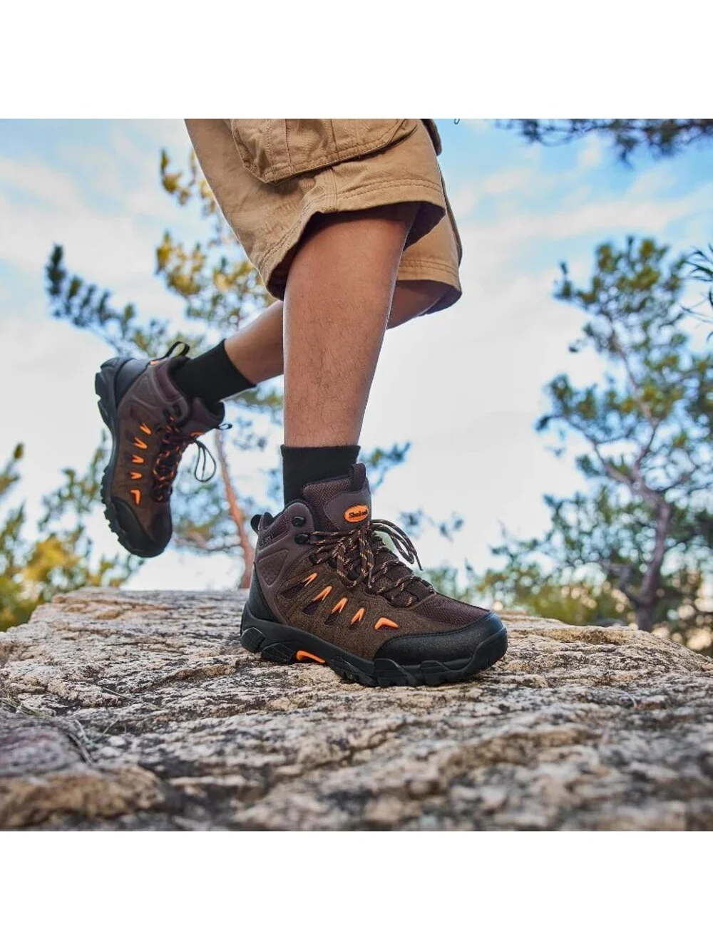 Men's Brown Waterproof Shoes Casual Mid Top Round Toe Non Slip Hiking Boots